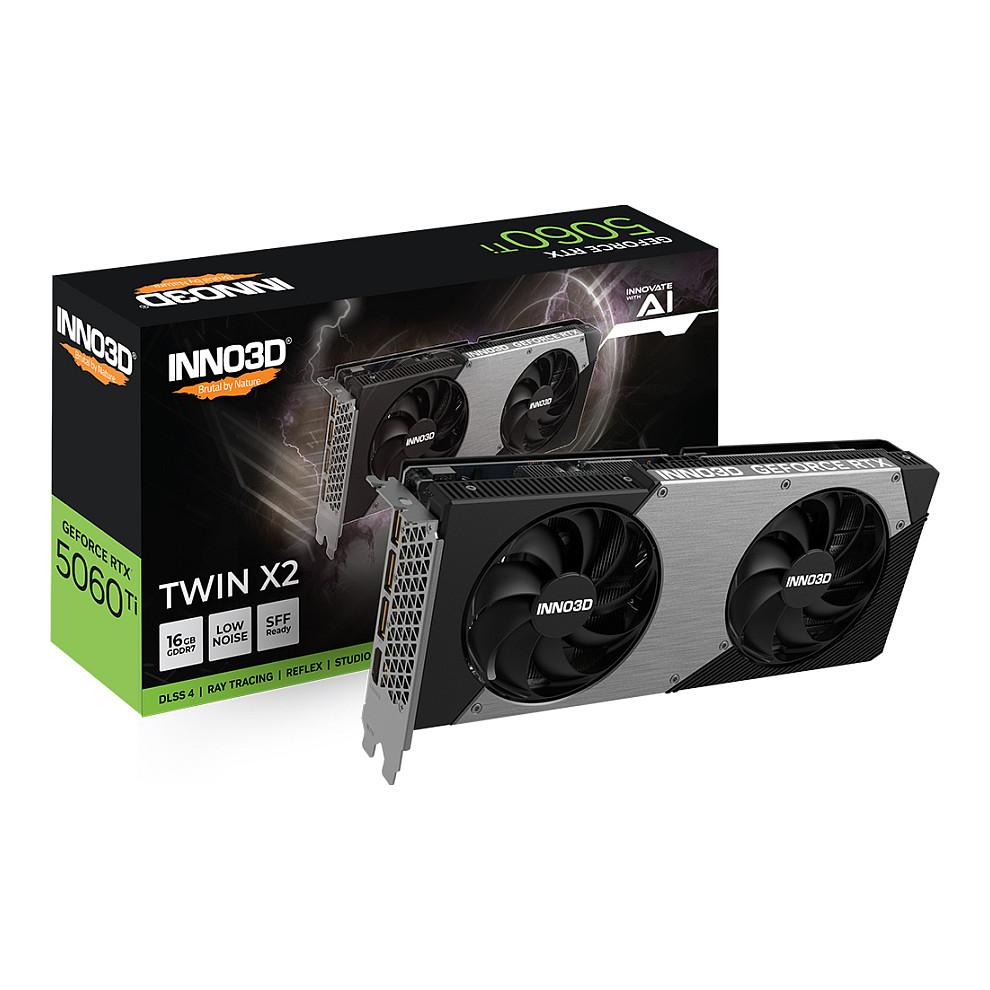 Kartelë Grafike NVIDIA INNO3D GeForce RTX 5060 Ti TWIN X2, 16GB GDDR7, 128-bit, PCIe 5.0 x8, 3xDP 2.1b, HDMI 2.1b - Zezë/Argjend