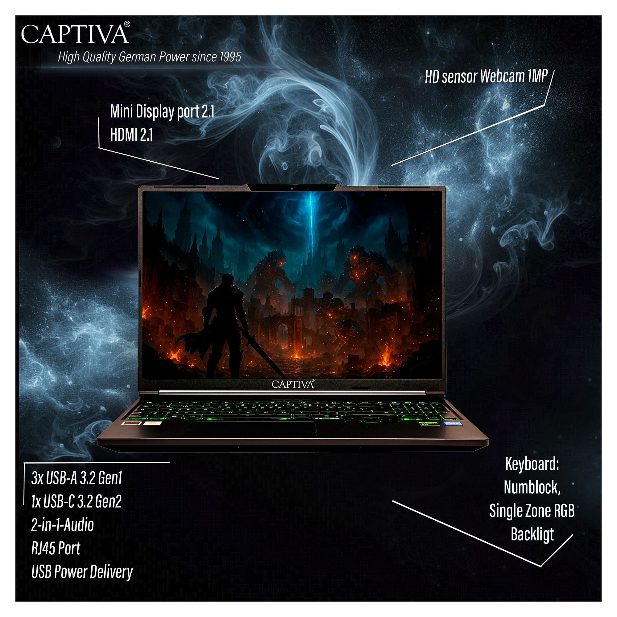 Captiva Notebook Highend Gaming I95-052GE 16" WQXGA Core i7-14650HX 32GB/1TB SSD RTX5070 Win 11 - 7