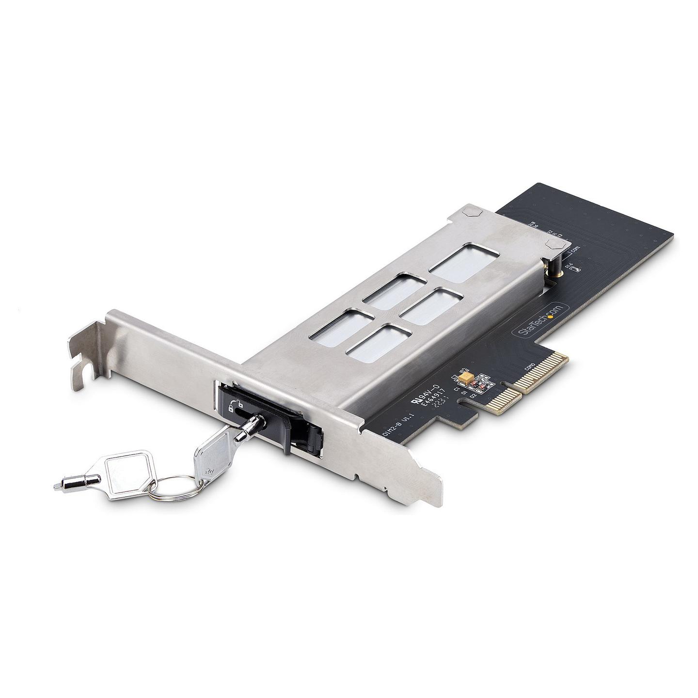 Adapter PCIe për SSD M.2 NVMe StarTech.com M2-REMOVABLE-PCIE-N1, PCIe 4.0 x4, 64Gbps, Sirtar i Lëvizshëm, Kyçje me Çelës - Argjend/Zezë