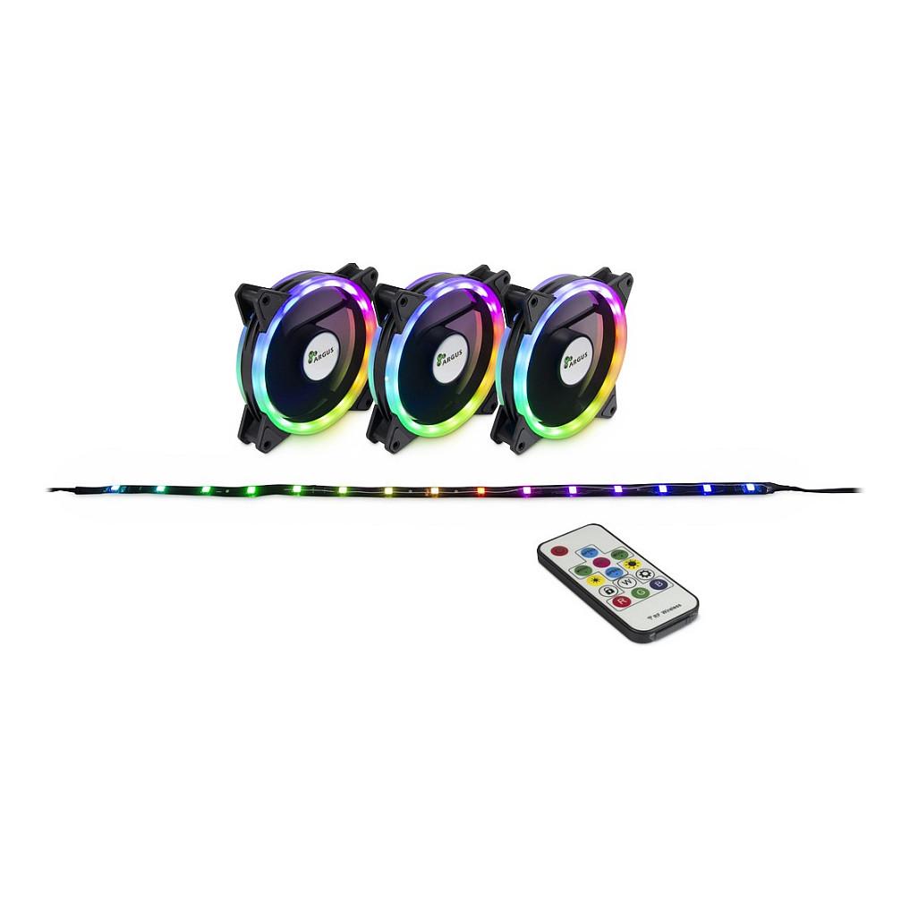 Ftohës për Kasë Inter-Tech Argus RS-04, 3x 120mm, PWM, 1200 RPM, RGB, shirit LED 50 cm - Zezë