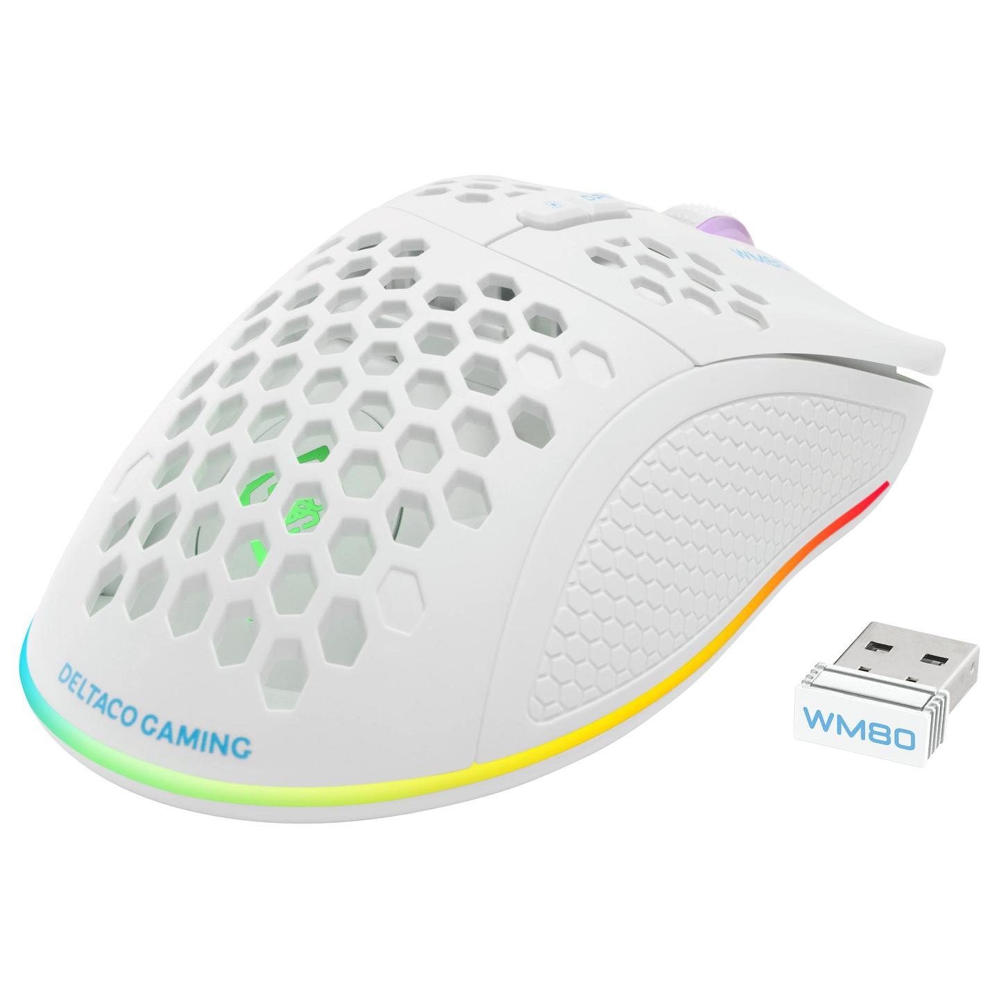 Maus Gaming Deltaco GAM-120-W / Wireless / SPCP6651 / 6400 DPI / 1000Hz / RGB - Bardhë - 2
