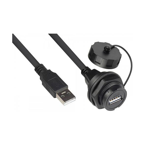 Kabllo USB ALCASA IC04-U204, USB-A mashkull në USB-A femër për montim, USB 2.0, IP67, 1 m - Zezë