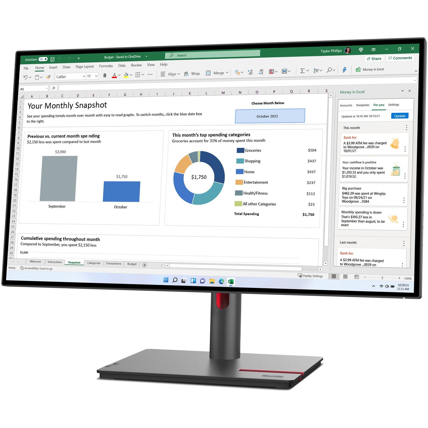 Monitor Lenovo ThinkVision P27h-30, 27", QHD IPS, 60Hz, 4ms, HDMI+DP+USB-C+USB - Zezë - 3