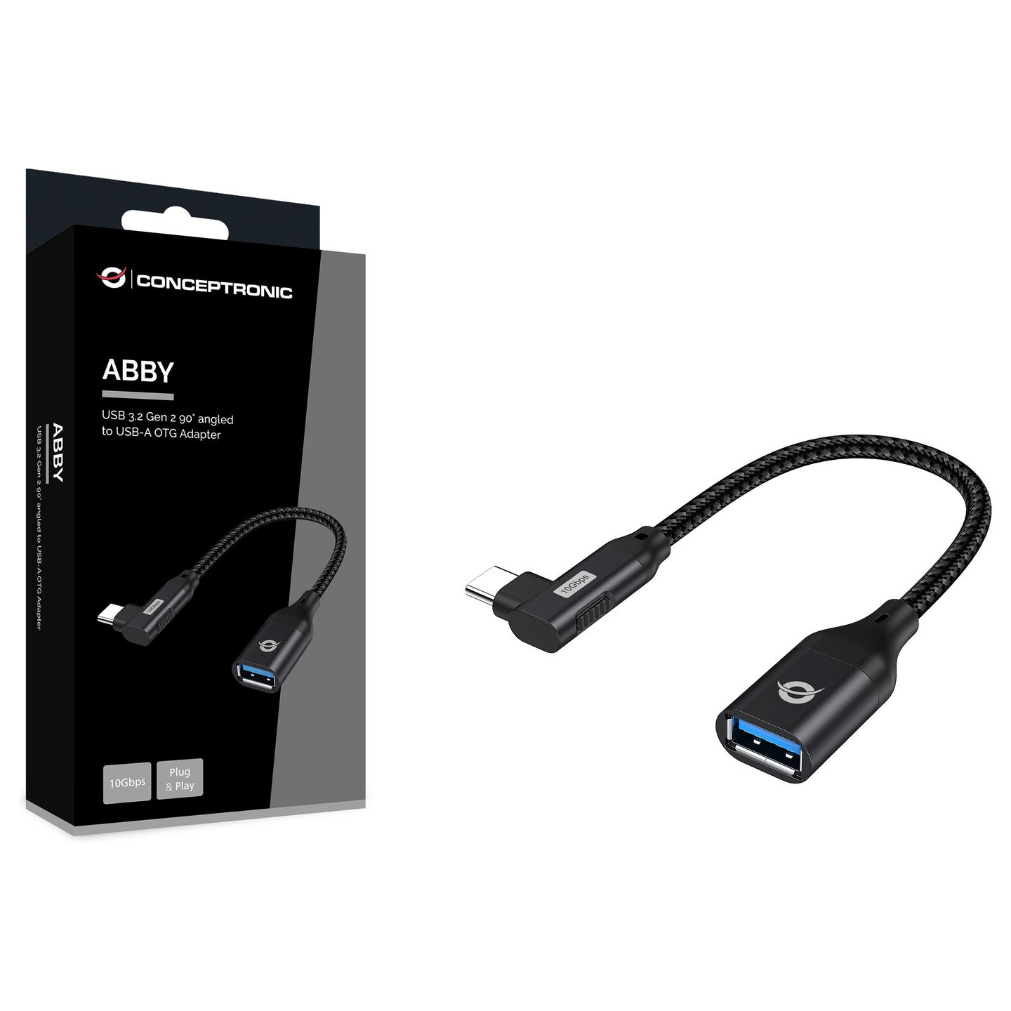 Adapter Conceptronic ABBY19B, USB-C Mashkull në USB-A Femër, USB 3.2 Gen 2, 10Gbps, 0.15m, 90° - Zezë - 2