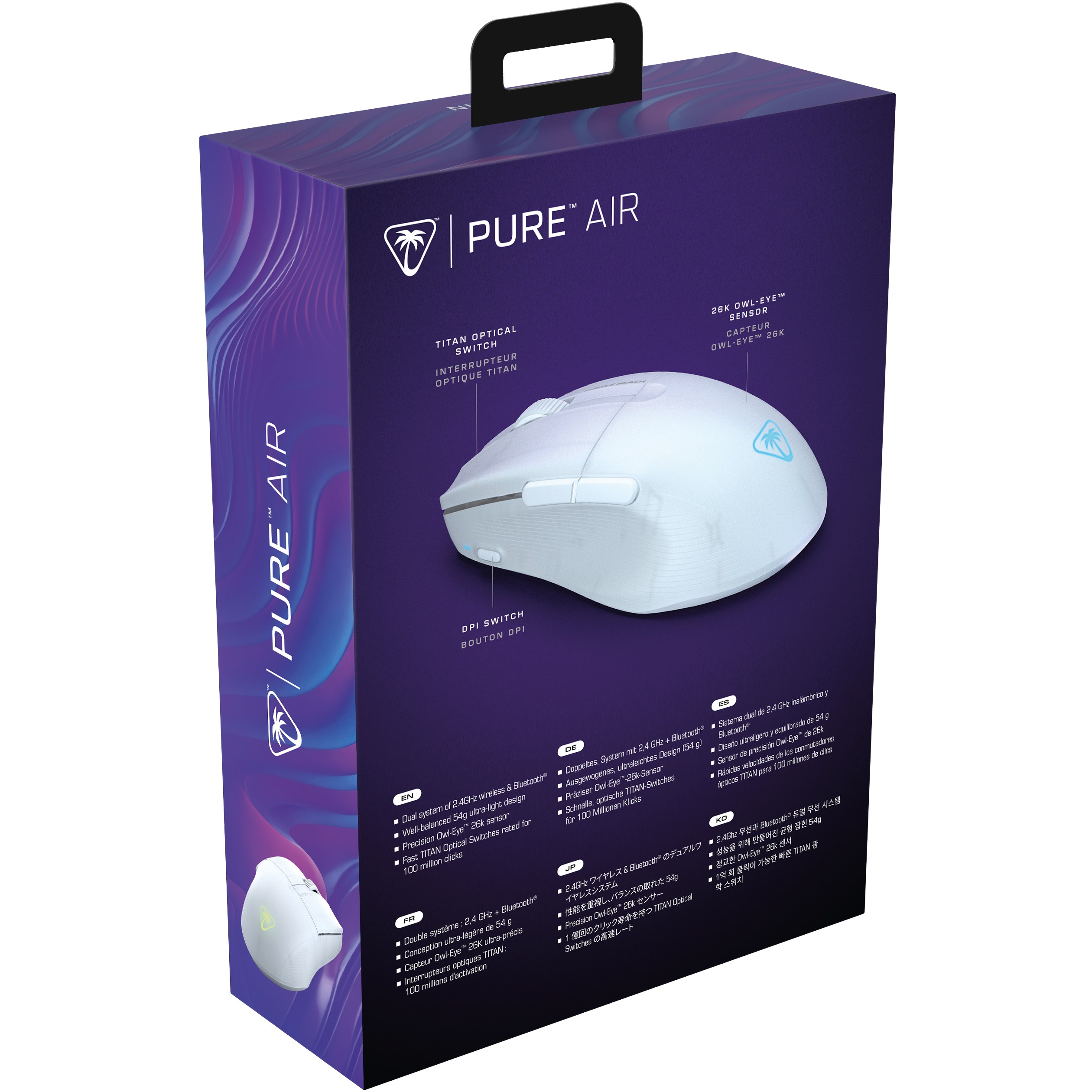 Maus Gaming Turtle Beach Pure Air / Wireless / Owl-Eye / 26.000 DPI / 1000Hz / 2.4 GHz + Bluetooth / RGB - Bardhë - 7