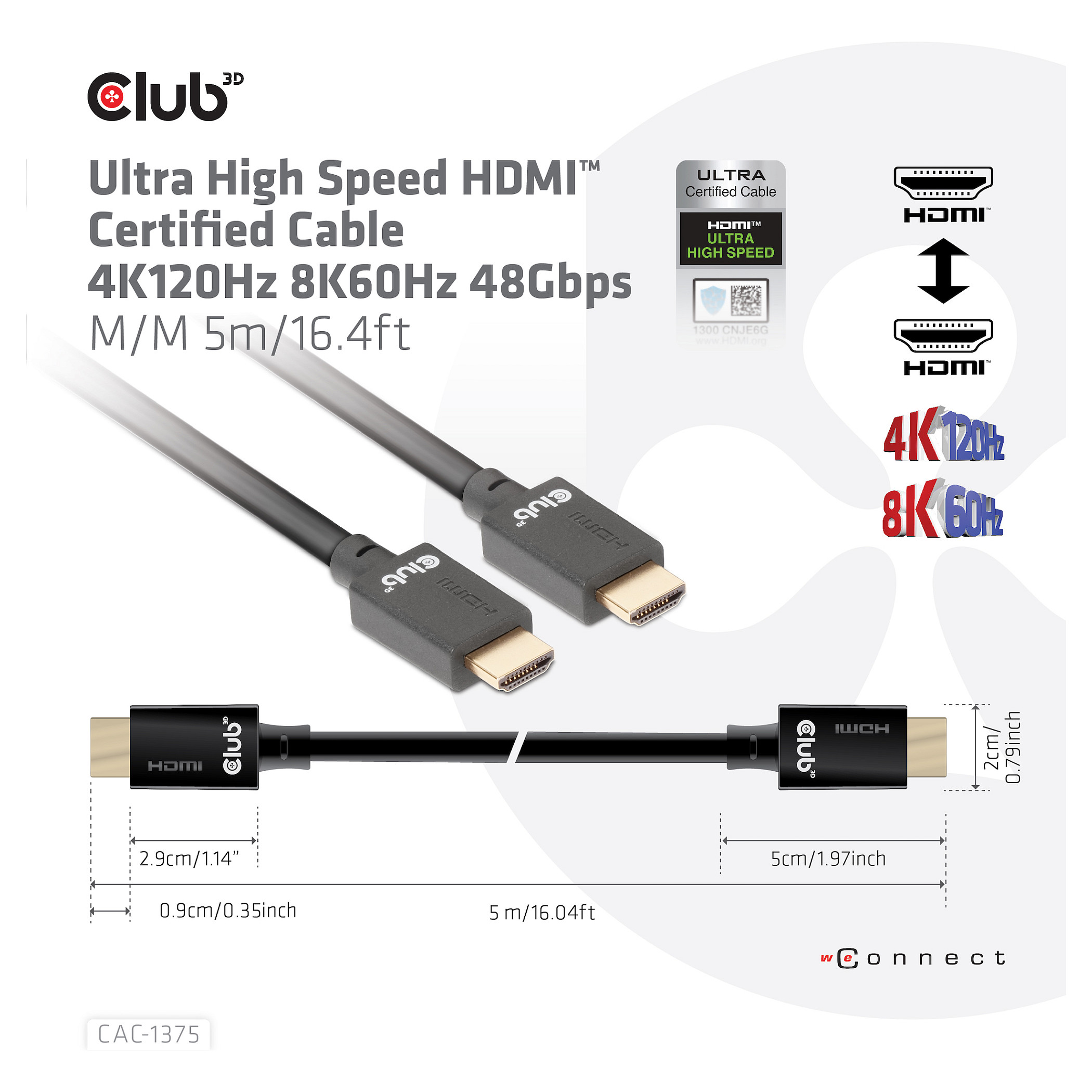 Kabllo HDMI Club3D / HDMI-A Plug → HDMI-A Plug / Version 2.1 / Ultra High Speed / 10K HDR / 5.0m - Zezë - 6