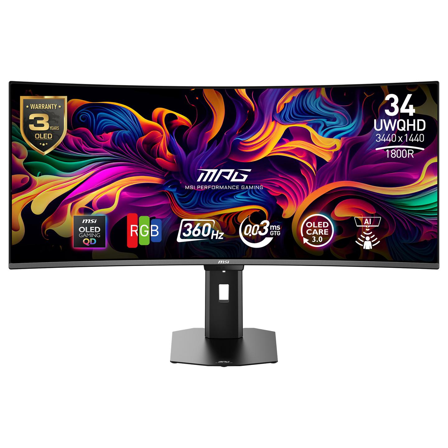 Monitor Gaming MSI MPG 341CQRDE QD-OLED X36 / 34" / UWQHD QD-OLED / 360 Hz / 0.03 ms / 2x HDMI + DisplayPort + USB-C - Zezë