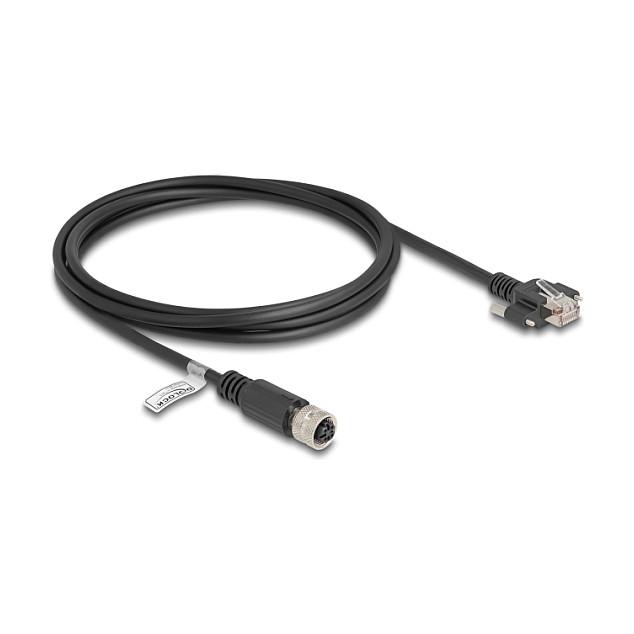 Kabllo për Rrjet DeLOCK 80445 / Cat 5e / FTP / M12 D-coded 4-pin Femër → RJ-45 Mashkull / 1 Gbit/s / 2m - Zezë - 1