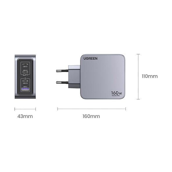 Karikues UGREEN Nexode Pro 25877 / GaN / 160W / 3x USB-C / USB-A / PD 3.1 / USB-C Cable - Gri/Zezë - 13