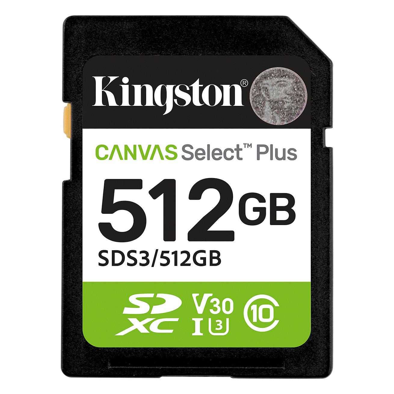 Kartë Memorie SD Kingston Canvas Select Plus Gen3, 512GB, SDXC, UHS-I, U3, V30, 150MB/s Read  - Zezë