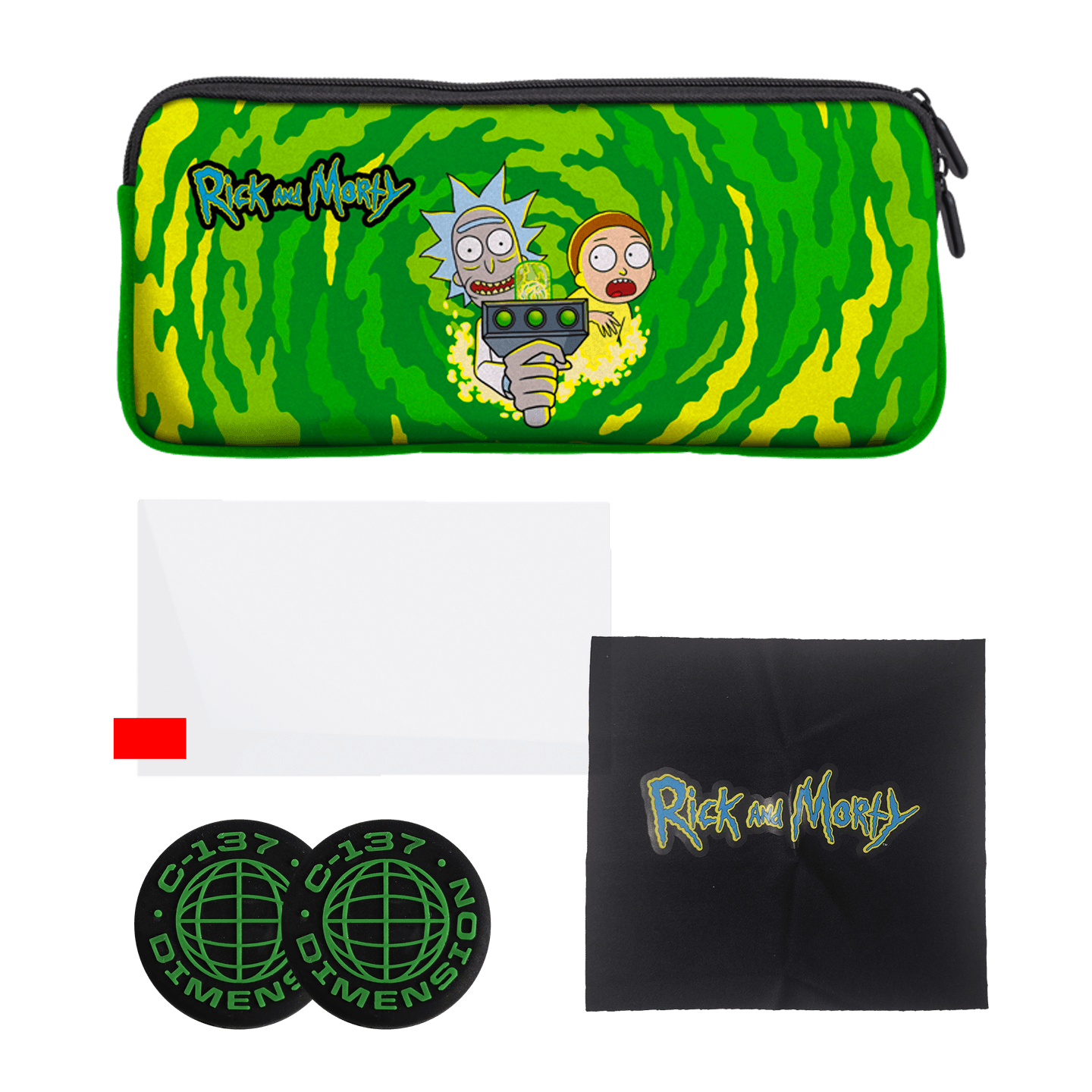 Set Aksesorësh për Nintendo Switch 2 Blade Rick and Morty / Çantë + Grip-e + Xham i Temperuar / RM1002 – Gjelbër