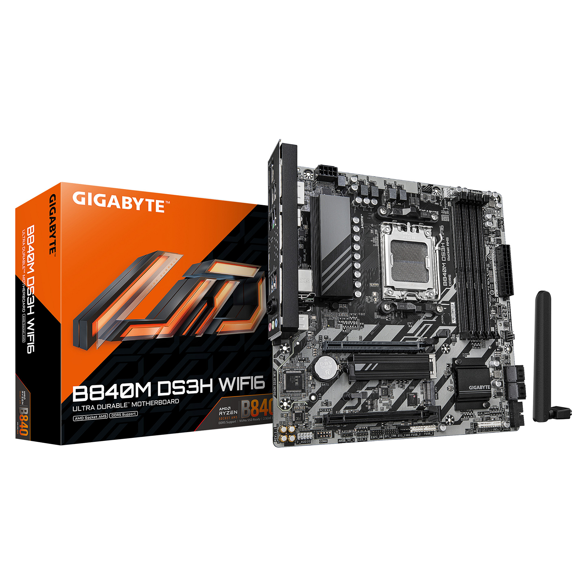 Pllakë Amë AMD AM5 Gigabyte B840M DS3H WiFi6 / mATX / DDR5 / HDMI+DP - 1