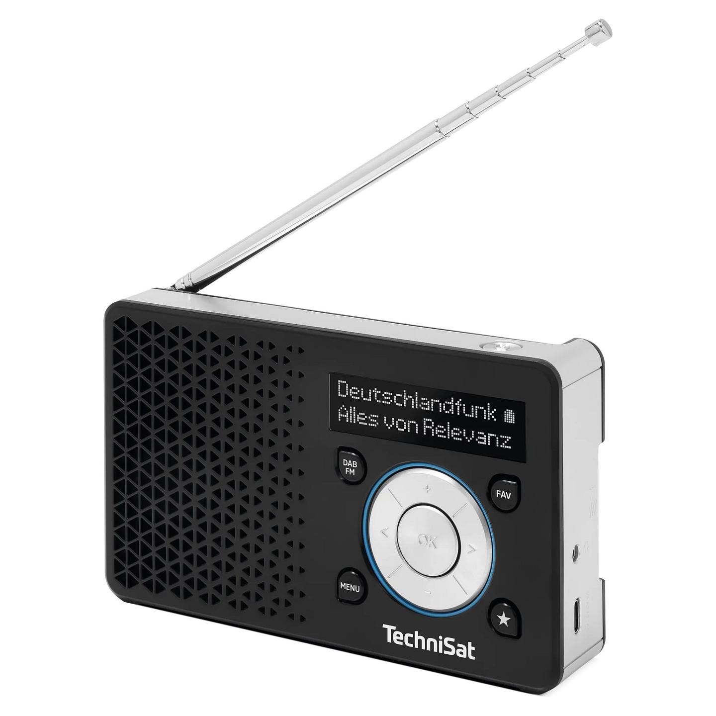 Radio portative TechniSat DIGITRADIO 1 A, DAB+, FM, 1W, ekran OLED, USB-C, dalje 3.5 mm - zezë dhe argjend - 6