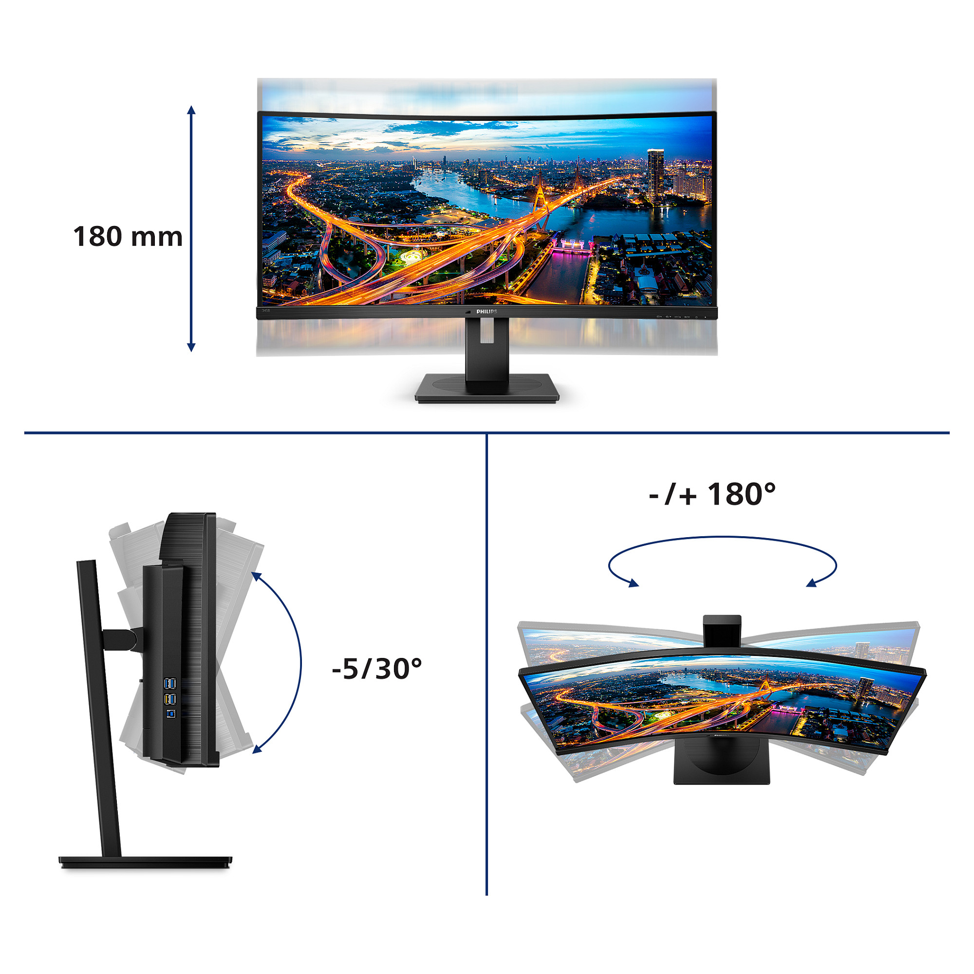 Monitor Philips B-Line 345B1C Curved 34'' (3440x1440) 5ms 21:9 USB 2xHDMI DisplayPort VESA Speaker WQHD - 4