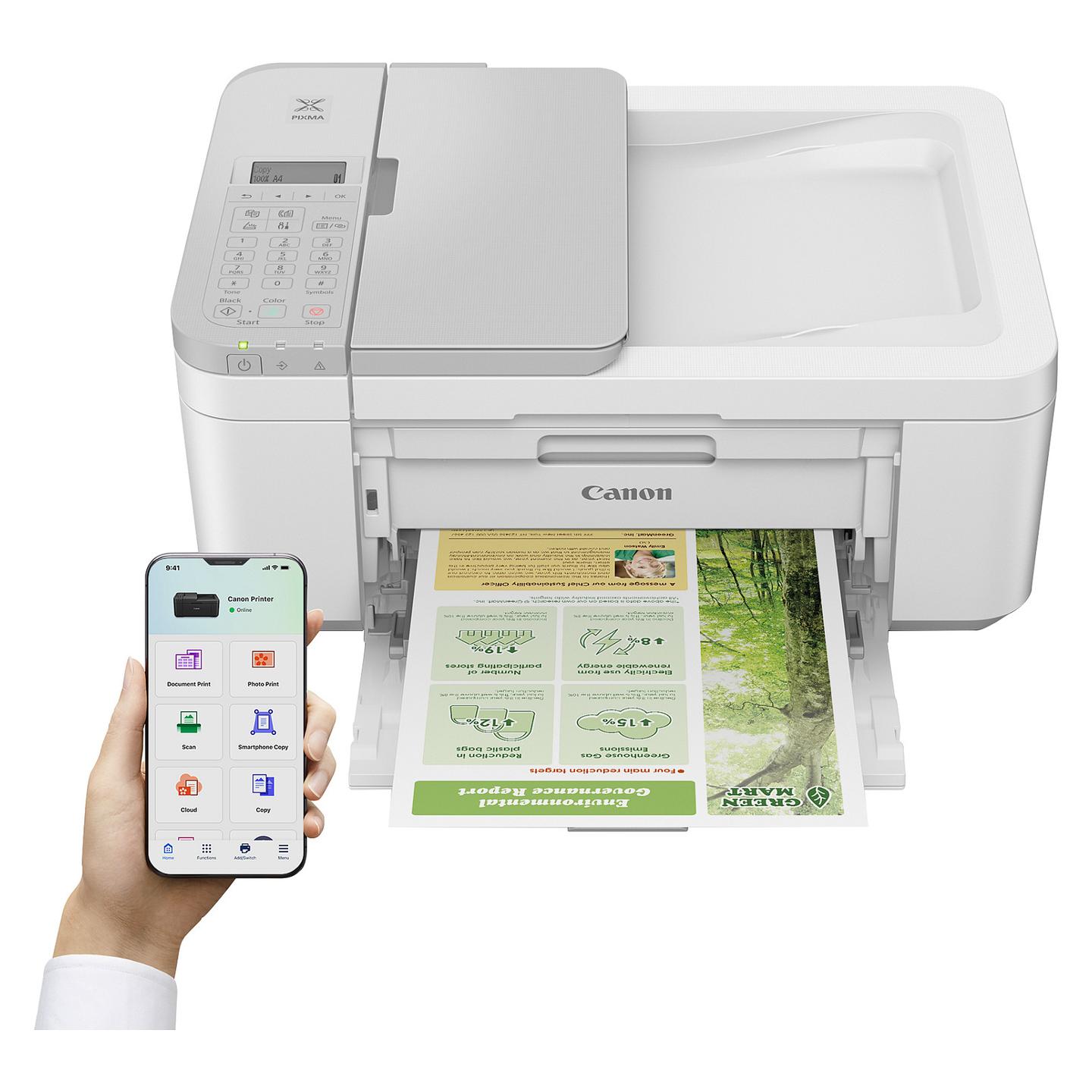 Printer multifunksional Canon PIXMA TR4756i, inkjet me ngjyra, A4, printim, skanim, kopjim, faks, Wi-Fi, USB, duplex automatik, ADF 20 fletë – Bardhë - 3
