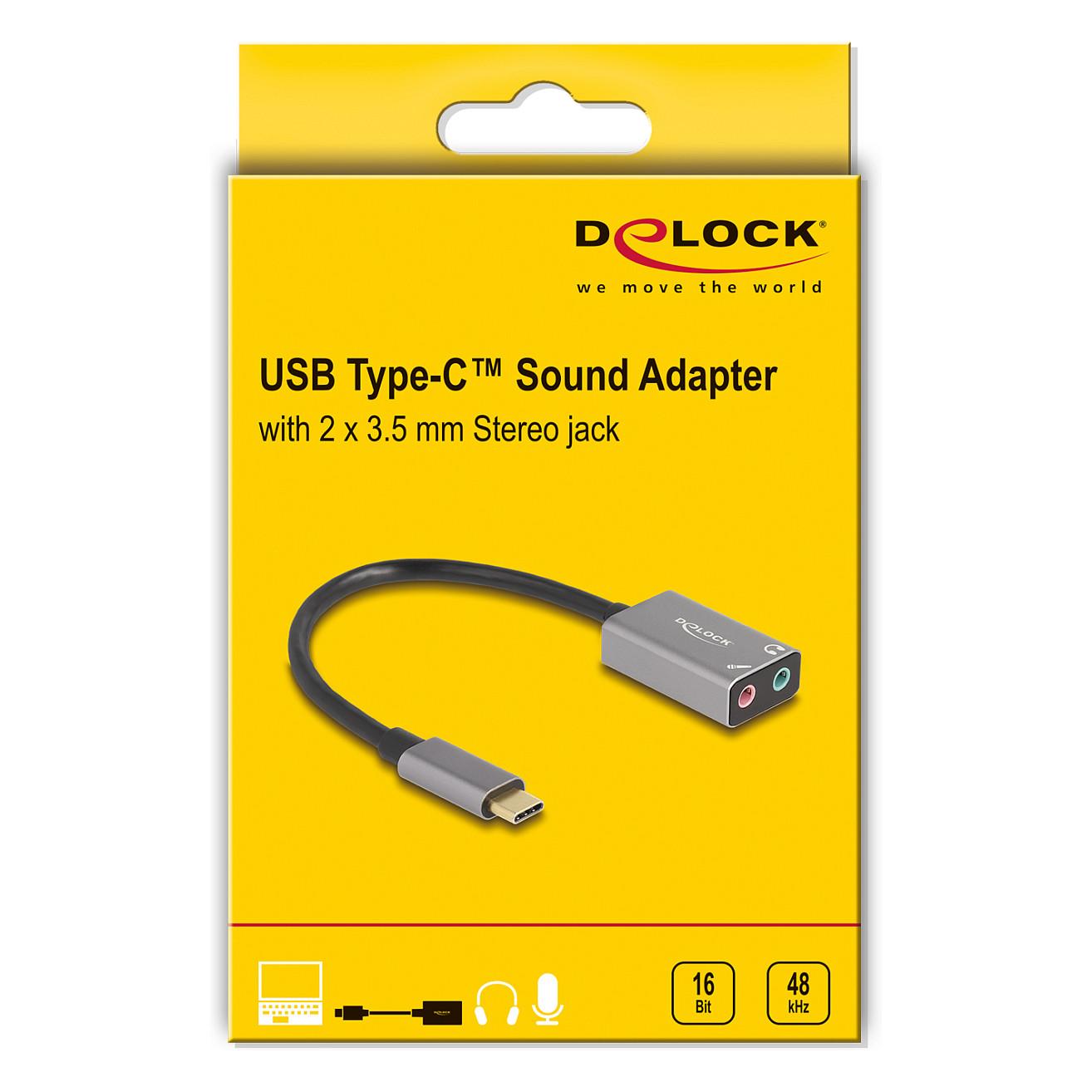 Karta e Zërit USB DeLOCK 67071 / USB Type-C / 2× Jack 3.5 mm / Mikrofon + Altoparlant / 16 Bit / 48 kHz / 14.5 cm - Gri - 3