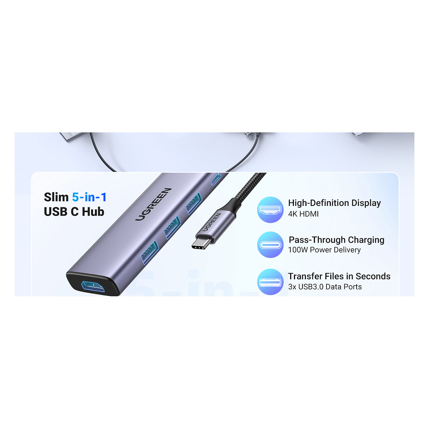 HUB UGREEN Revodok 5-in-1 / 4K HDMI / USB-C / 3x USB-A 3.0 - 3