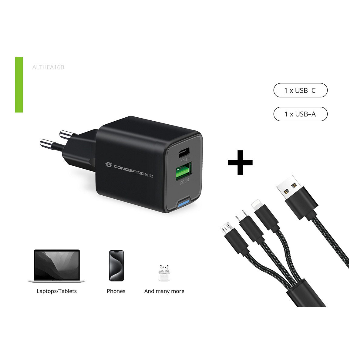 Adapter  Conceptronic 2-Port GaN Charger  3-in-1 / 33W / PD 3.0 / PPS – Zezë - 5