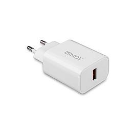 Adapter për telefon Lindy 73412 / USB-A / Fast Charging / 18W / 5V/3A / 9V/2A / 12V/1.5A - Bardhë