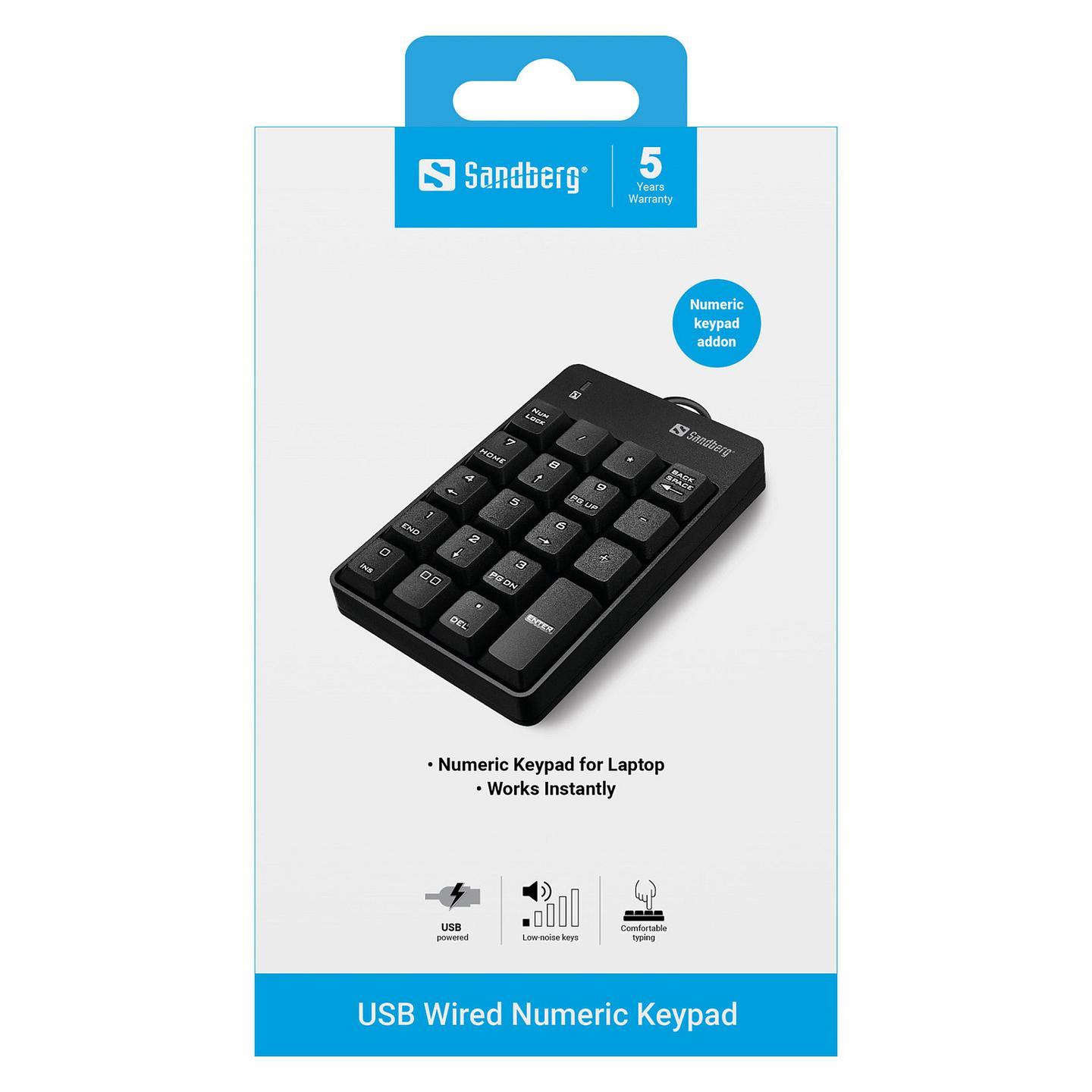 Tastierë Numerike me kabllo Sandberg 630-07 / USB / 19 Çelësa / Membrane / 1.5m - Zezë - 2