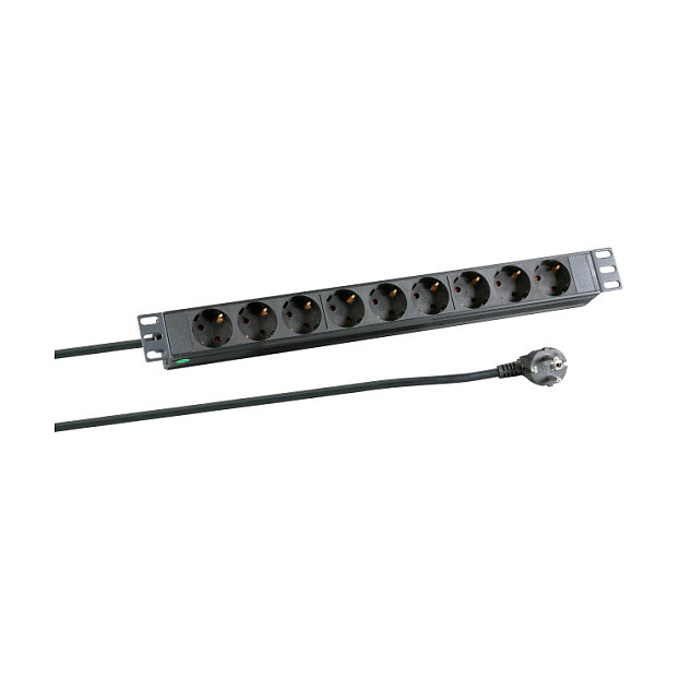 EFB EK622DE.1 19" 1U Rack Power Strip / 9× Schuko Sockets / 2m Cable / No Switch – Black
