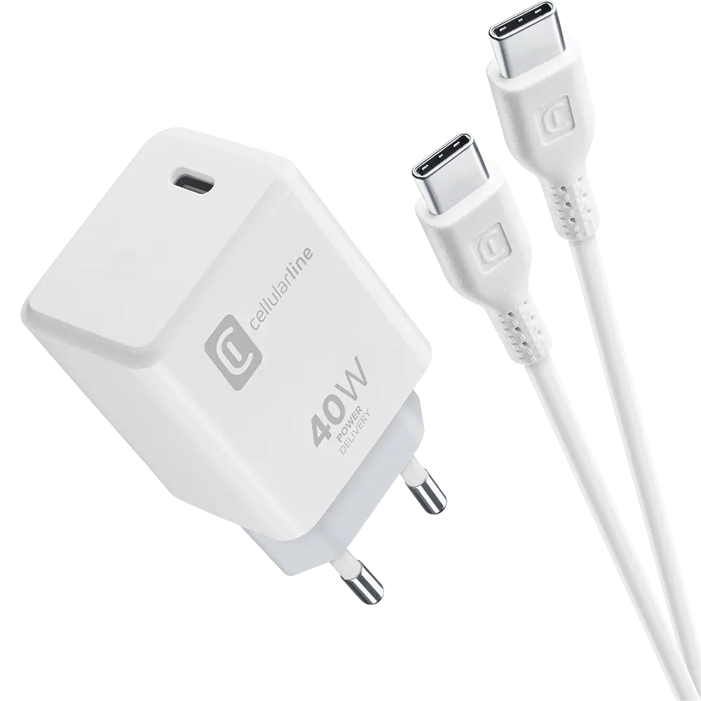 Adapter Cellularline / USB-C / 40W / Power Delivery / Kabllo 1m - Bardhë