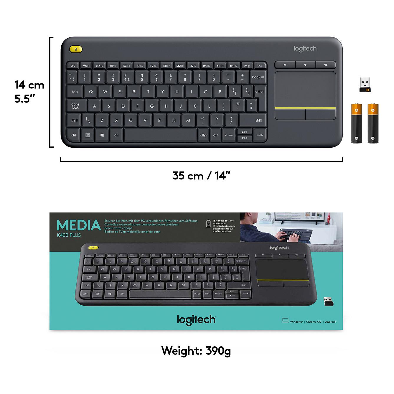 Tastierë pa kabllo Logitech K400 Plus / Me Touchpad / USB-A / QWERTZ / 2000 mAh – E zezë - 12