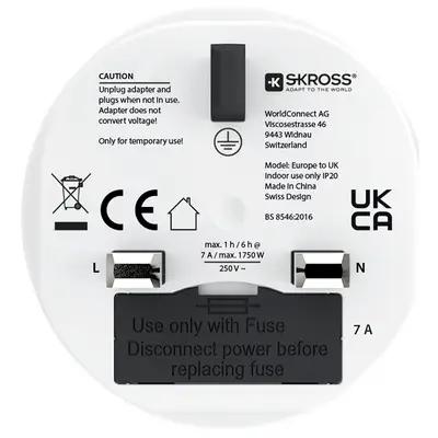 Adapter Udhëtimi SKROSS Country Adapter Europe to UK 1.500230-E / Type C & F në Type G / 13A / 100-250V / 3250W – Bardhë - 2