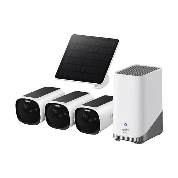Kamerë Sigurie IP CCTV Eufy eufyCam E40 3-Cam Kit + HomeBase S380, 4MP, 100°, Wi-Fi, Solar, IP66 - Bardhë