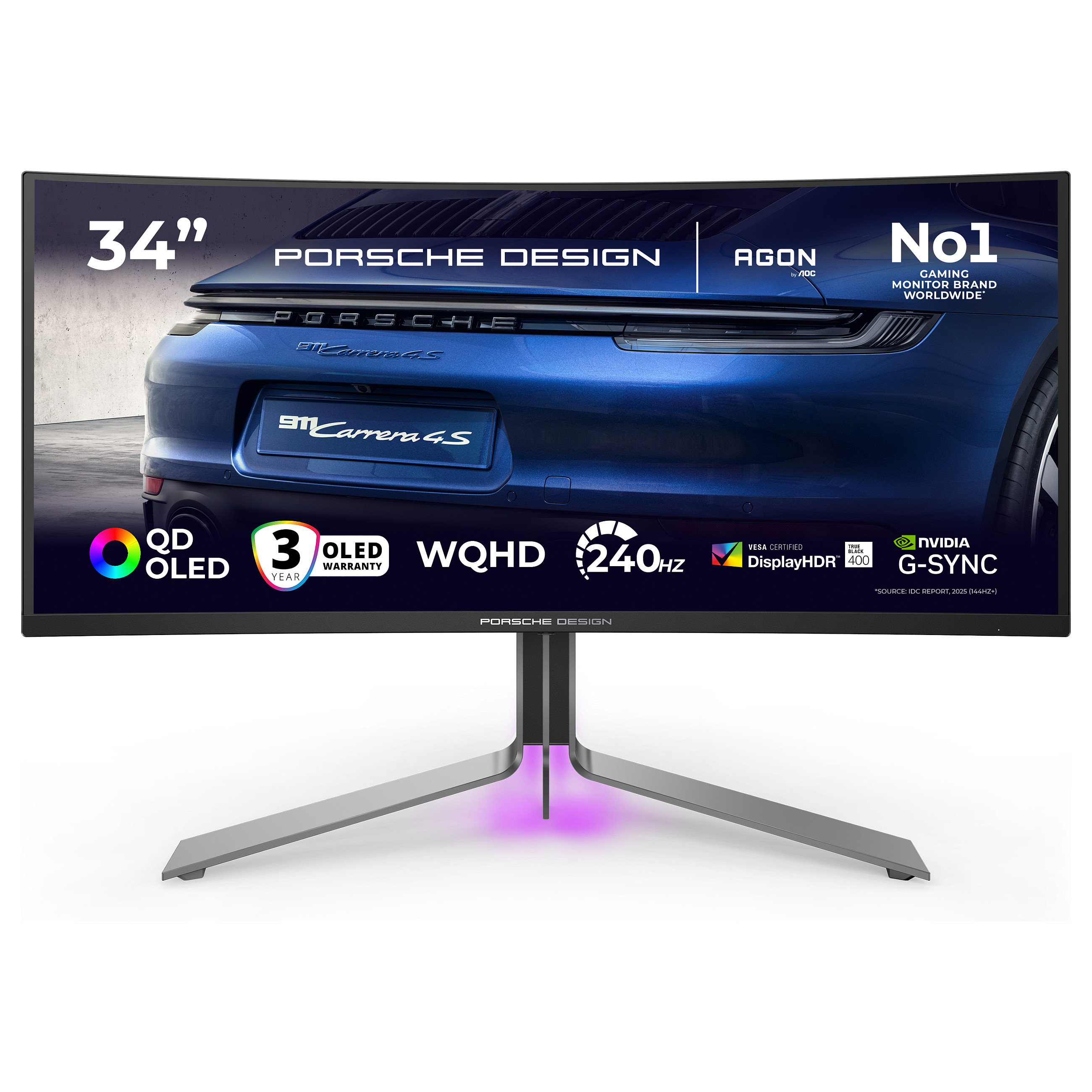 Monitor Gaming AOC AGON PRO PD34 / 34" / WQHD QD-OLED / 240 Hz / 0.03 ms / DP + HDMI + USB - Zezë - 1