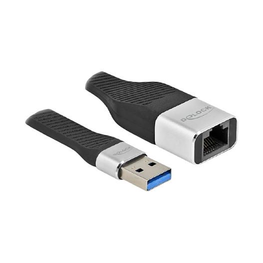 Adapter Rrjeti DeLOCK 86937, USB 3.2 Gen 1 Type-A në Gigabit LAN RJ45, 10/100/1000 Mbps, 13 cm - Zezë/Argjend