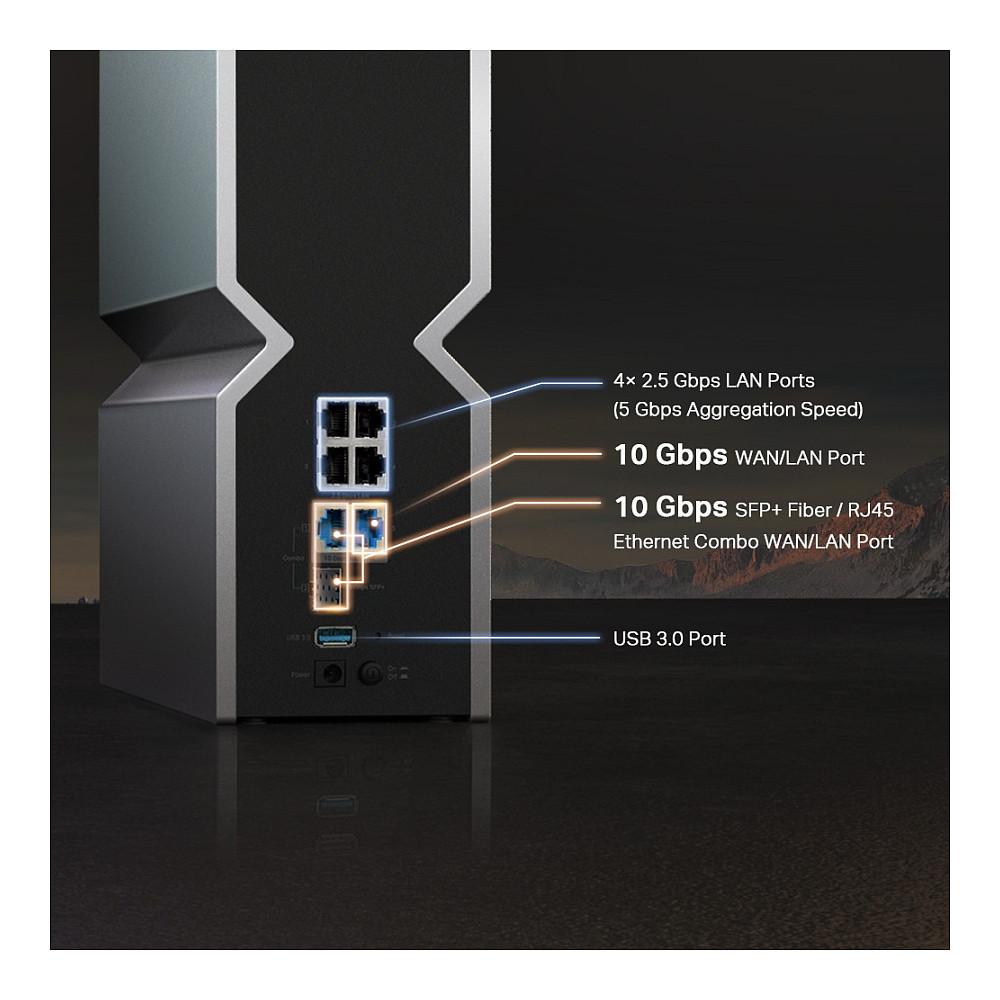 TP-Link Archer BE800 Ruter Wi-Fi 7 BE19000 Tri-Band, deri 18.656Gbps, 1× 10Gbps WAN/LAN, 1× 10Gbps SFP+/RJ45 Combo, 4× 2.5Gbps LAN, USB 3.0 – E zezë/Gri - 10