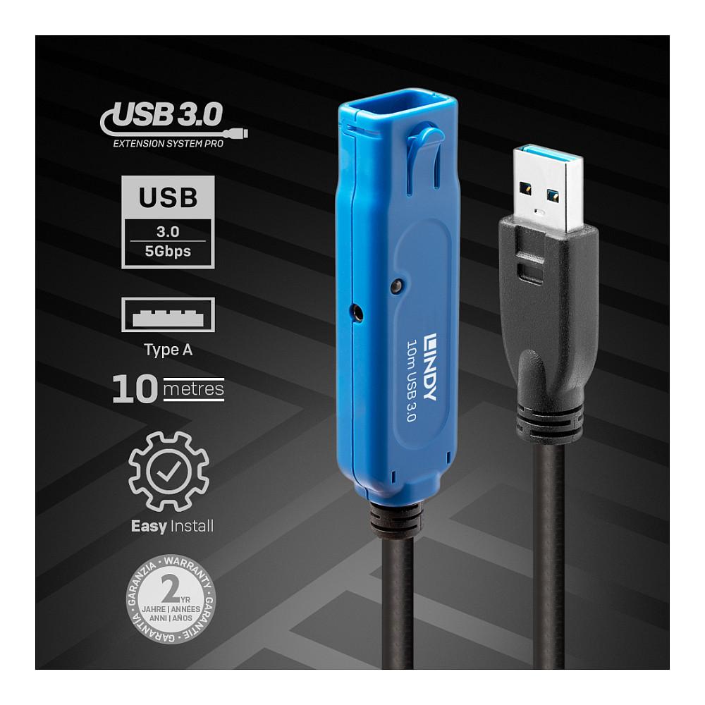 Kabllo USB LINDY 43158, USB 3.0, USB-A Mashkull në USB-A Femër, 5Gbps, 8m, Zgjatuese Aktive - Zezë - 2