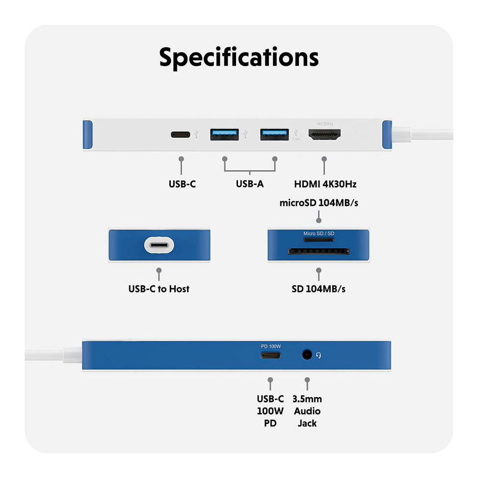 HUB Targus HyperDrive Flex / 8-Port USB-C - Bardhë / Blu - 7
