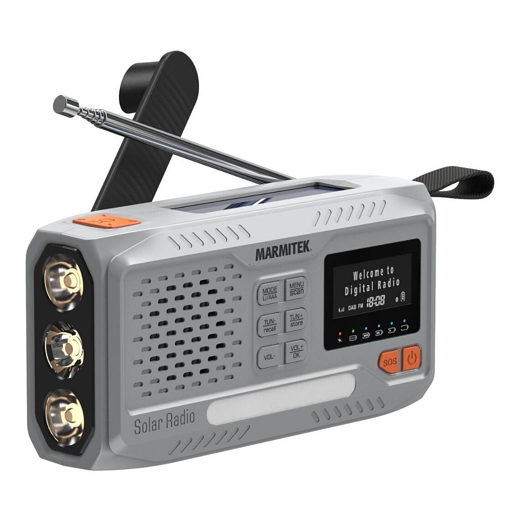 Radio portative Marmitek RESQ 100, DAB, DAB+, FM, 3 W RMS, Ekran LCD, Dalje për kufje 3,5 mm, USB-C, Me kurdisje - Gri e çelët