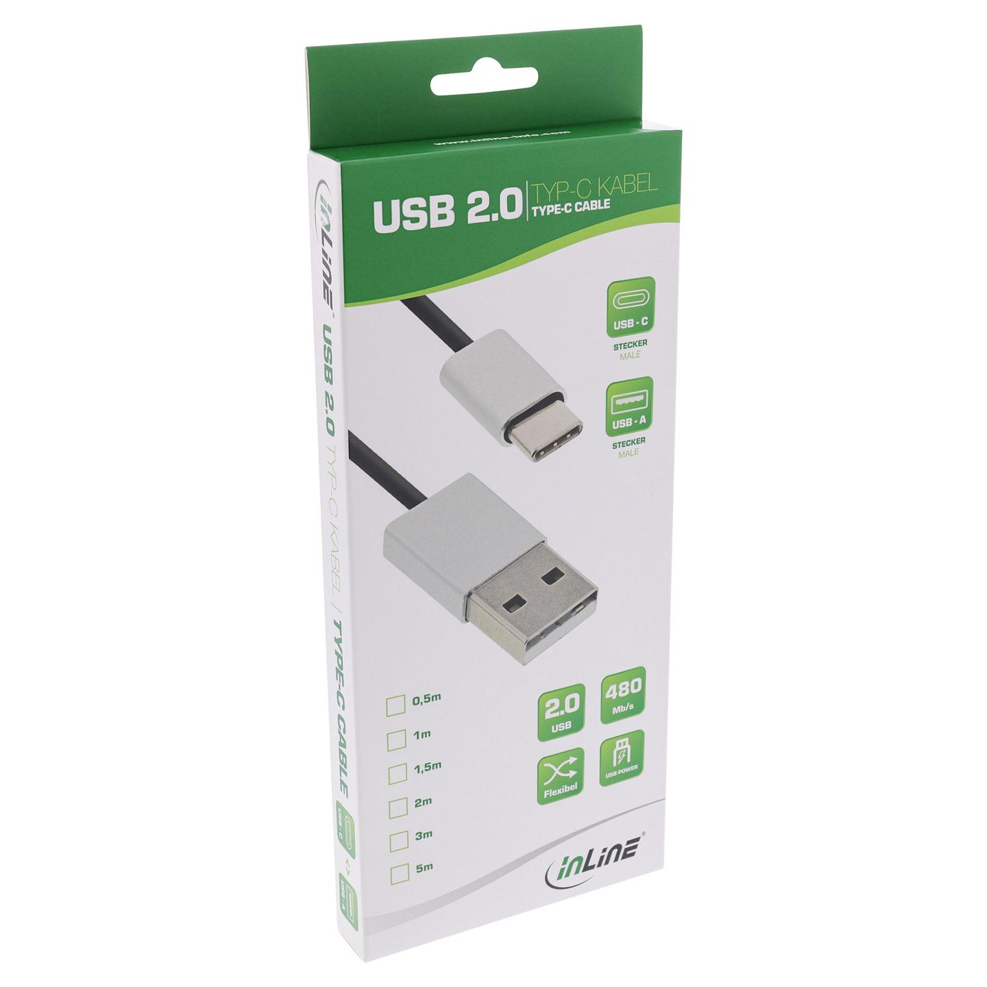 Kabllo USB InLine 35831, USB-C në USB-A, 1 m, USB 2.0, 480 Mbps, 2.4 A - Zezë - 2