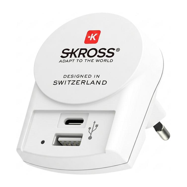 Adapter Udhëtimi SKROSS PRO+ USB AC30PD / 1x USB-C PD 30W / 1x USB-A QC 3.0 18W / 3-Pin / 1750W / Universal – Bardhë - 1