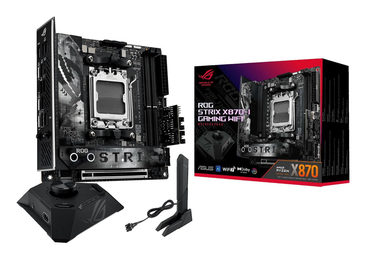 Pllakë Amë ASUS ROG Strix X870-I Gaming WIFI / AMD X870 / AM5 / Mini-ITX / DDR5 / PCIe 5.0 / Wi-Fi 7 / 2.5GbE  - 2