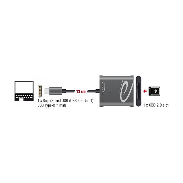 Lexues Kartelash DeLOCK 91741 , XQD 2.0 , USB-C Mashkull , USB 3.2 Gen 1 , 5Gbps , 13cm - Gri - 2