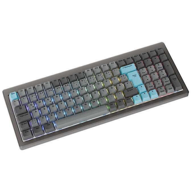 Tastierë Gaming Ducky Cushion 98, 96%, Mekanike, Wireless & Wired, Shush Red, RGB, Hot-Swap, DE-Layout - Gri, Blu