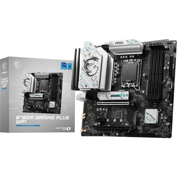 Pllakë Amë MSI B760M GAMING PLUS WIFI, Intel B760, LGA1700, DDR5, Micro-ATX, 2x M.2, PCIe 4.0, Wi-Fi 6E, Bluetooth 5.3, 2.5G LAN – Zezë