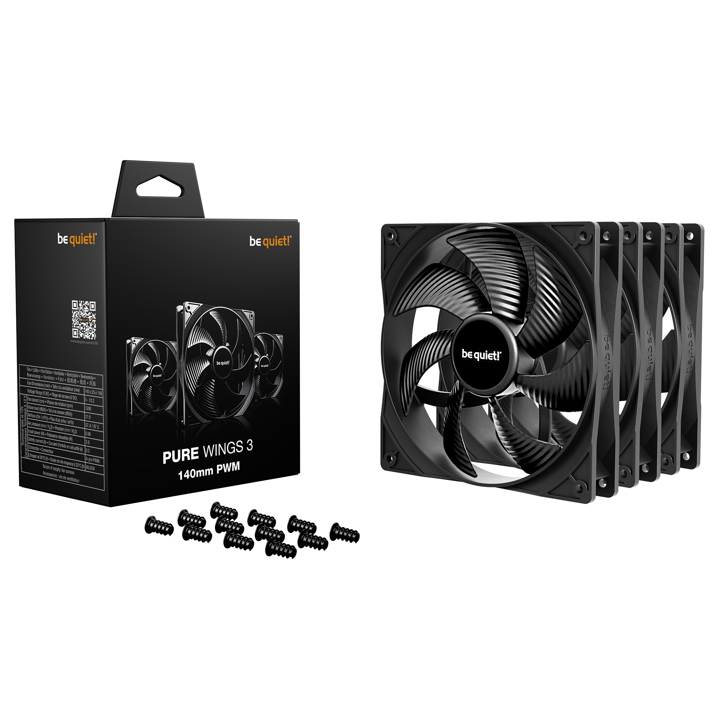 Ftohës për Kasë 140mm be quiet! Pure Wings 3 Reverse 3-Pack PWM – Zezë - 3