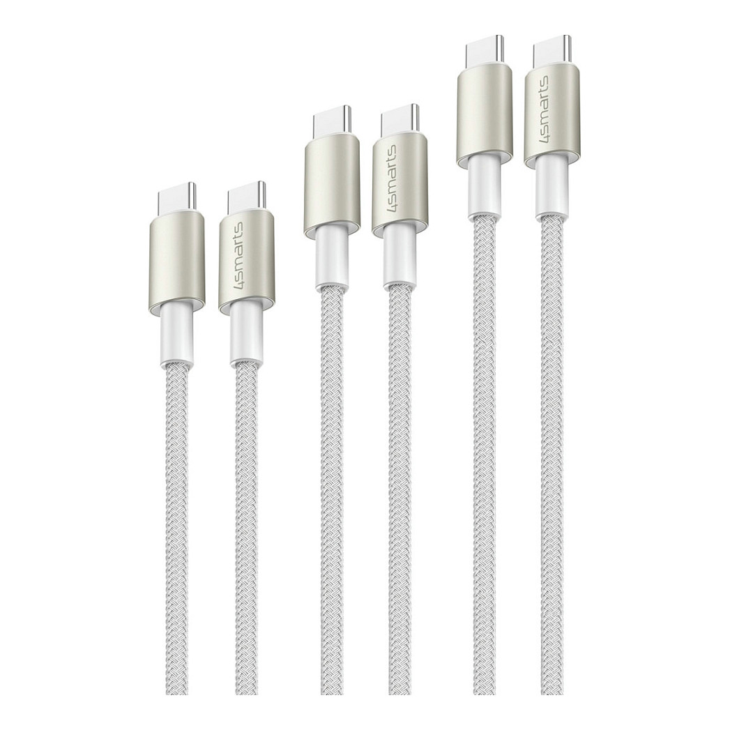 Aksesorë për telefon 4smarts USB-C në USB-C cable PremiumCord / 60W / 3er Set – Bardhë / Argjendi - 1