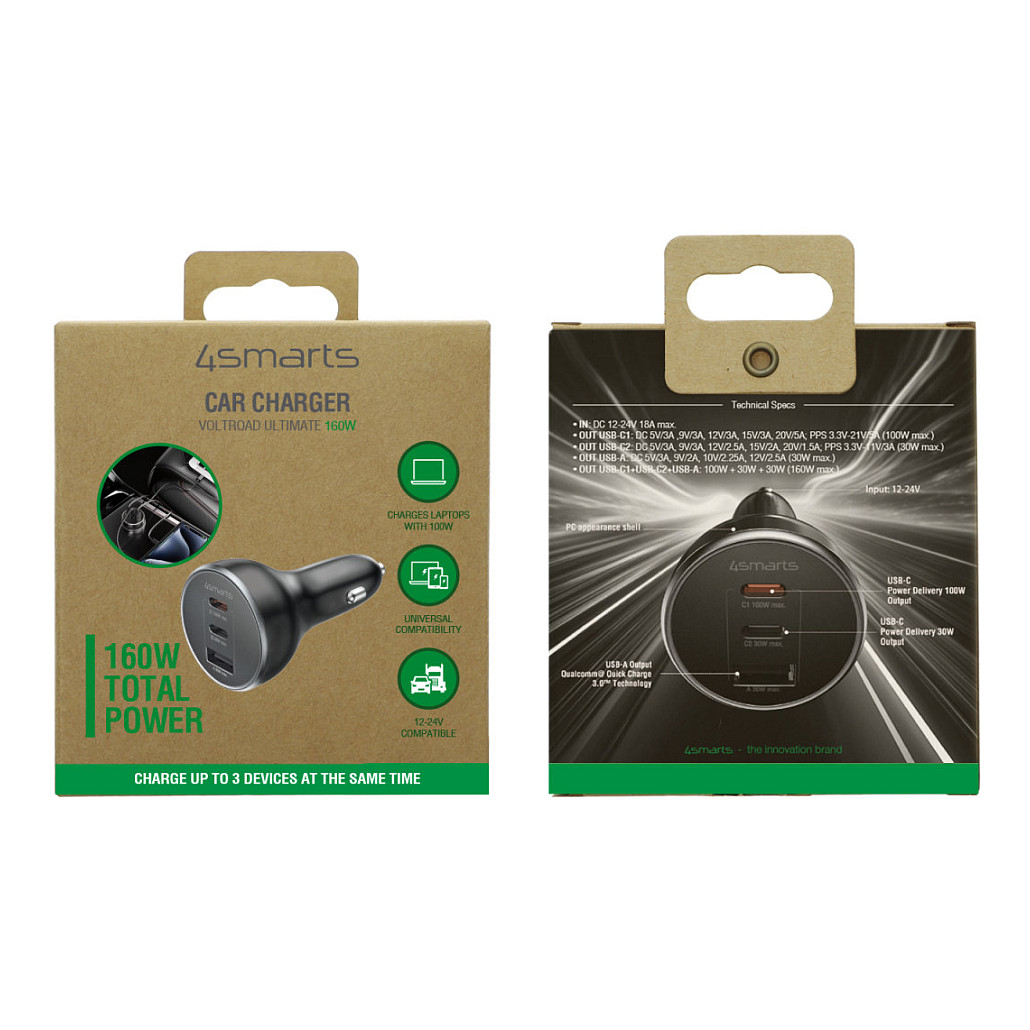 Adapter 4smarts VoltRoad Ultimate / për veturë / 160W / i zi - 2