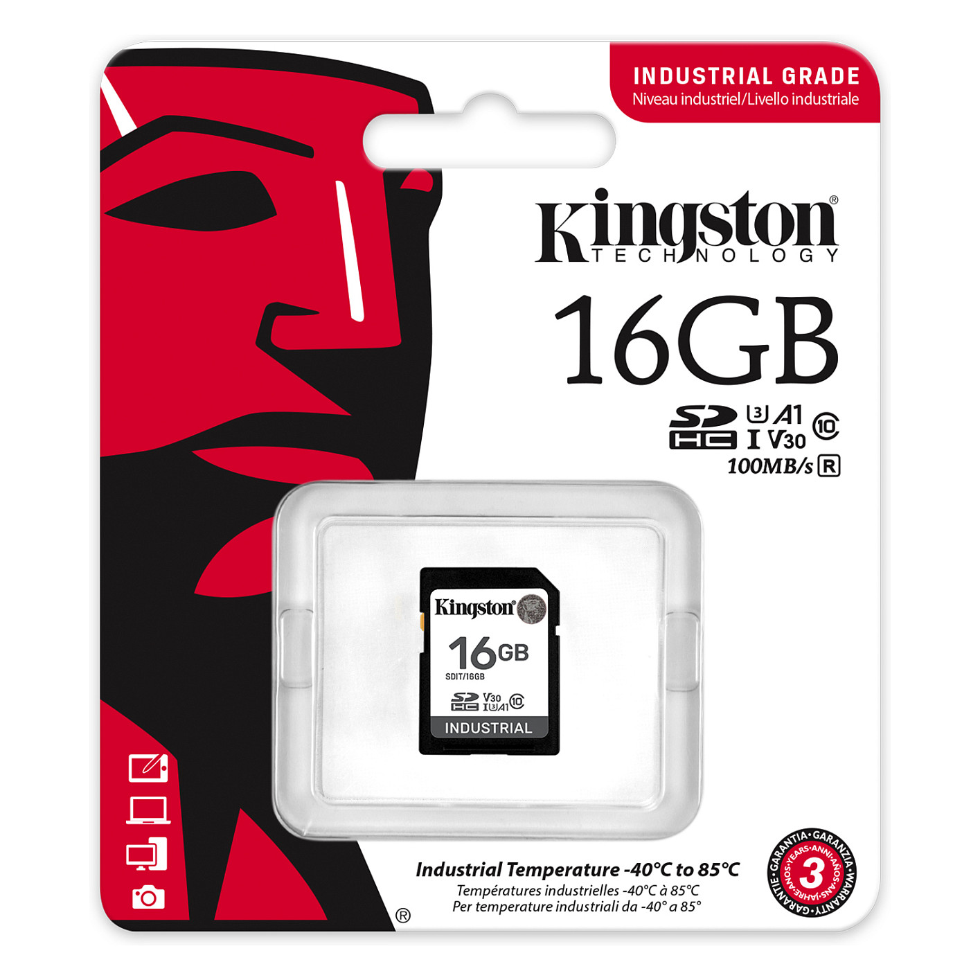 Kartë memorie SD CARD 16GB Kingston HC Industrial -40C to 85C - 3