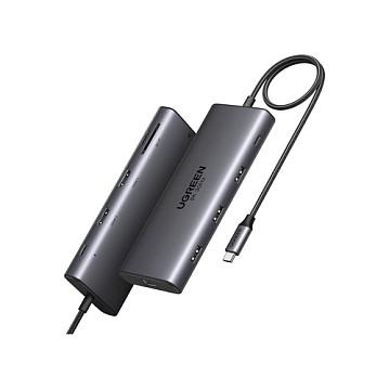 Hub USB-C UGREEN Revodok Pro 210, CM639, 10-në-1, 100W PD, 2× HDMI, 3× USB-A, USB-C, SD, TF, RJ45 - Gri