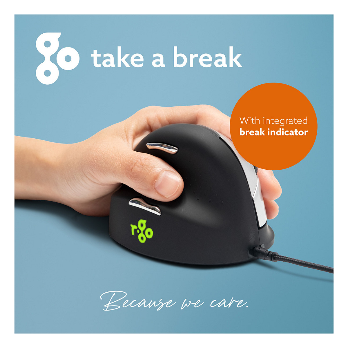 Maus me kabllo R-Go Tools HE Break / 2400 DPI / USB-A / 5 Butona - Zezë - 9