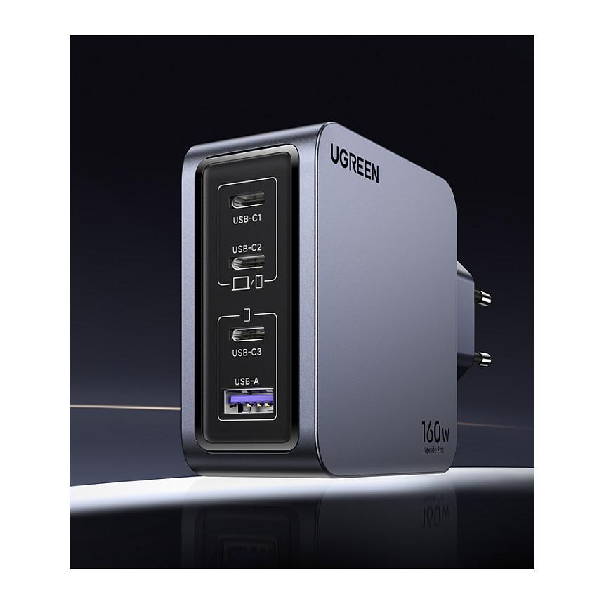 Karikues UGREEN Nexode Pro 25877 / GaN / 160W / 3x USB-C / USB-A / PD 3.1 / USB-C Cable - Gri/Zezë - 5