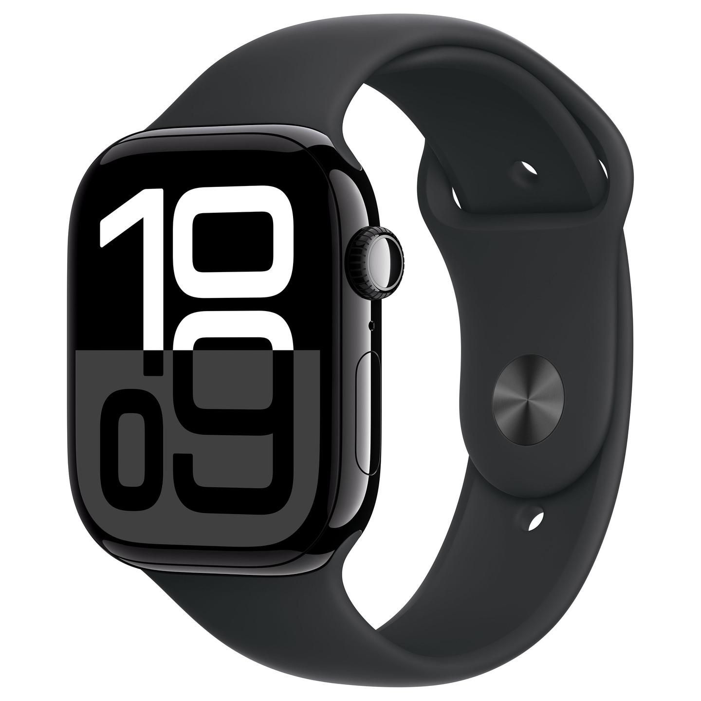 Apple Watch Series 10, 46mm, GPS + Cellular, Jet Black Aluminium, Black Sport Band - S/M - 1