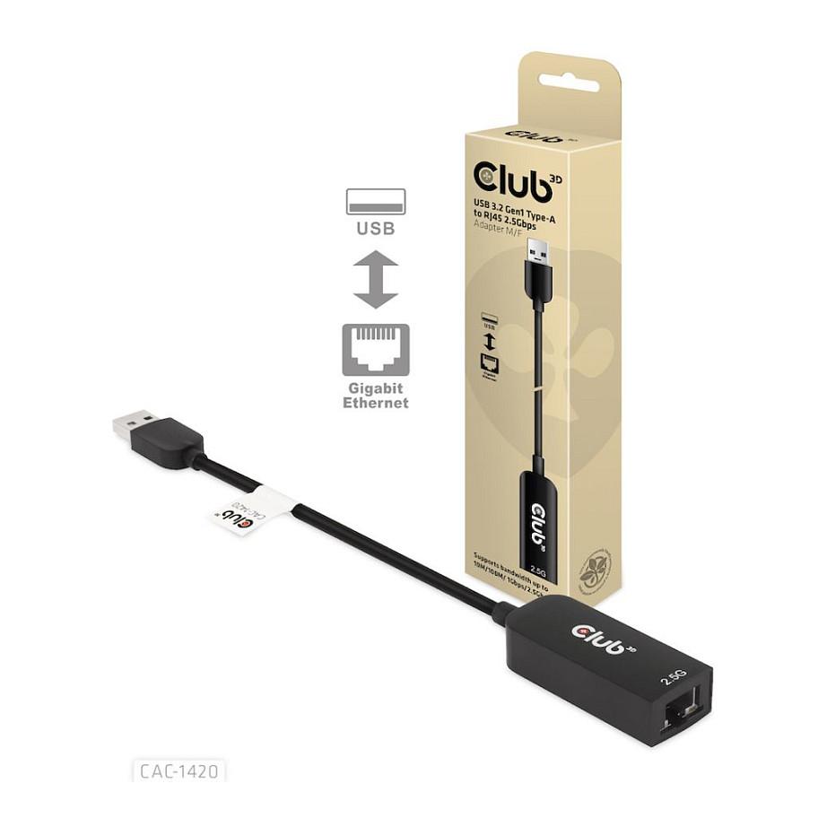 Adapter USB Club 3D CAC-1420 / USB-A në Gigabit Ethernet / RJ-45 / 2.5 Gbit/s / USB 3.2 Gen 1 - Zezë - 2